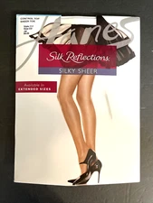 Hanes Silk Reflections 717 Size CD JET Black Control Top Pantyhose Sheer Toe