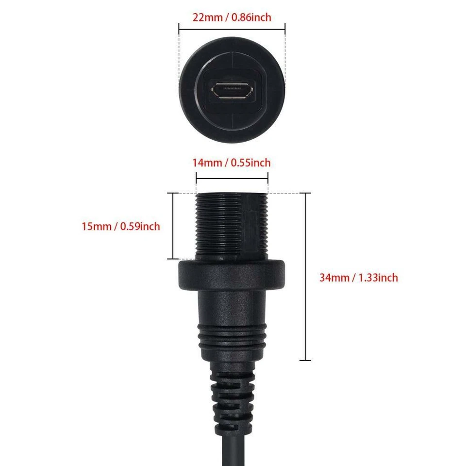 Micro USB Male to Female Panel Mount Extension Cable for Car Boat Motorcycle - Image 2 of 2