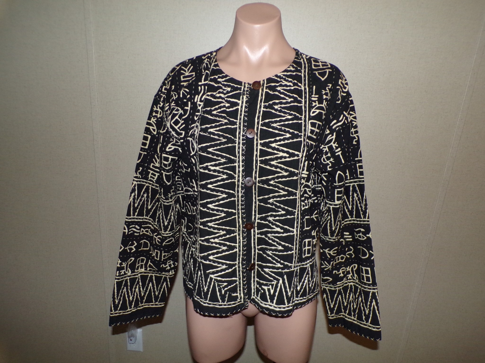 Chicos Design Jacket Size Small Medium Black Beig… - image 1