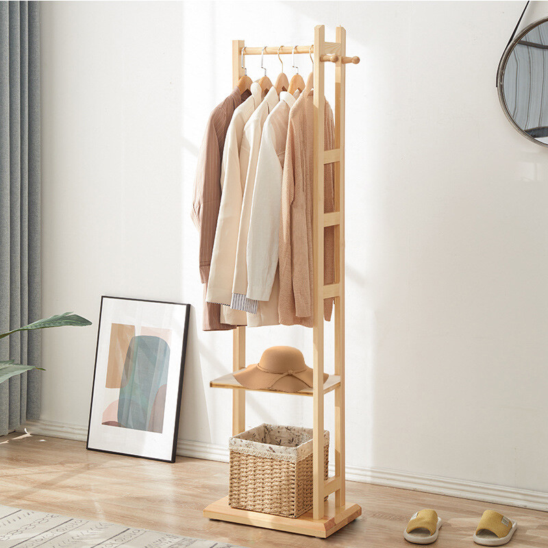 Bamboo Garment Coat Clothes Stand Rack Hat Shoe Wooden Hanger Holder Shelf  Tidy