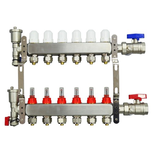 6-Abzweig Wasserverteiler G1/2" PEX Fußbodenheizungsverteiler Set - Bild 15 von 21