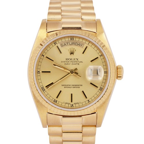 MINT Rolex Day-Date President Champagne 36mm Fluted 18K Yellow Gold Watch 18038