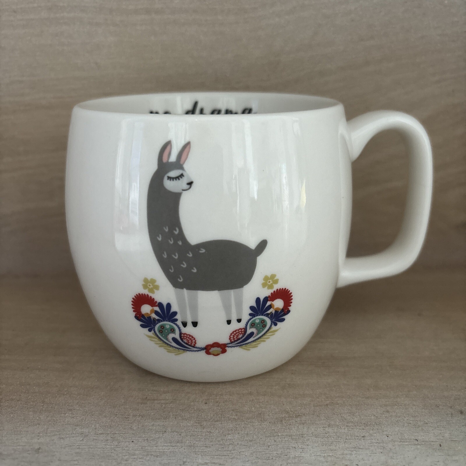 No Drama Llama Coffee Mug Cup Opalhouse Porcelain Ceramic Floral White