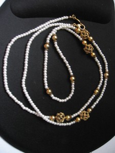 napier tone costume necklace jewelry gold clasp faux balls pearl drop tiny