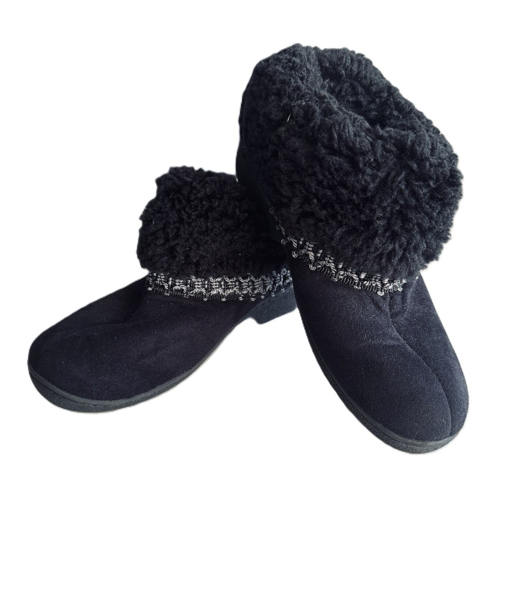 Isotoner Faux Fur Women Slippers Shoe Boot Slip on Black US Memory  Foam