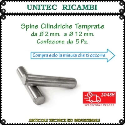 UNITEC Spina Cilindrica Temprata in acciaio CR6 da mm.2 a mm.12 Confezione da 5 Pz.