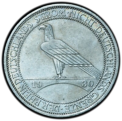 1930-A Germany Weimar 3 Mark Rhineland Silver AU Condition