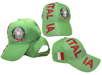 Italy Italia Country Letters Emblem Green 3-D Embroidered Cap Hat
