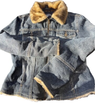 Giacca Women's Denim Vintage Y2K Jacket Faux Fur Trim Penny