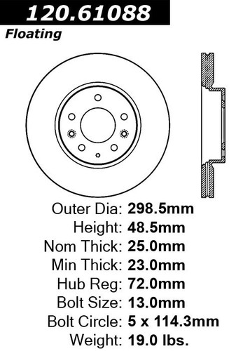 Centric Front Disc Brake Rotor for 6, Fusion, MKZ, Milan, Zephyr (120.61088) - Picture 7 of 10