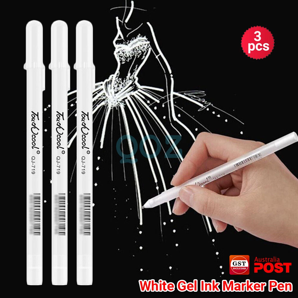 3Pcs White Gel Ink Marker Pen Drawing Sketching Painting Art Fine