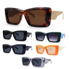 Womens Diamond Cut Beveled Mod Plastic Rectangle Sunglasses