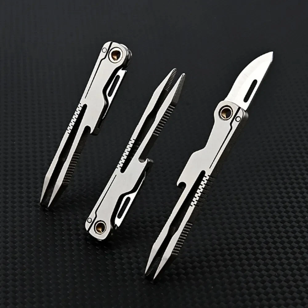 Multi-tool Folding Knife Tweezer Plier Hunting Survival Camp D2 Steel Keychain S