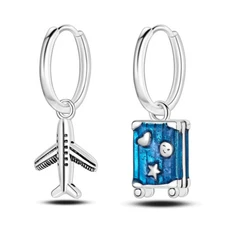 MULA Luggage Airplane Hoop Earrings AAA CZ For Women Jewelry 925 Sterling Silver