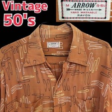 Used ARROW Rayon Shirt Size L 50s Atomic Pattern Vintage