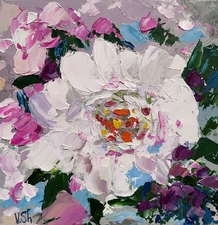 Peony Bouquet White Peonies Painting Flowers Wall Art Impasto Oil Original Art