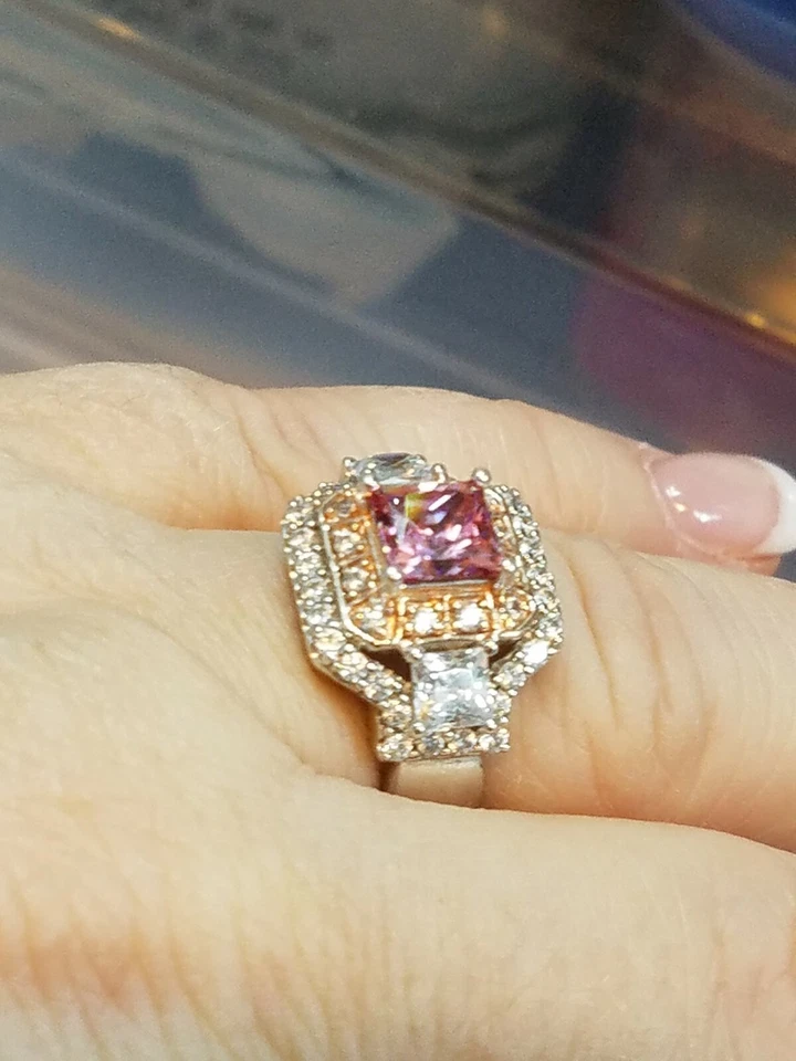 Swarovski plata de ley circonitas cúbicas oro rosa y blanco. Talla 6 Foto 3 de 4