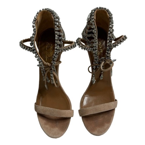 Olivia Palermo x Aquazzura Embellished Suede Sandals Beige Size 7.5 - Picture 5 of 8