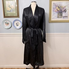 Vintage Fredericks of Hollywood Long Black Robe ONE SIZE Satin Old Hollywood
