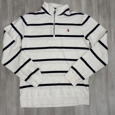 Polo Ralph Lauren Kids XL 18-20 Striped Quarter Zip Pullover White Navy Cotton