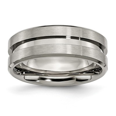 Herren 8 mm gebürstetes und poliertes Titan gerillt Ehering Ring