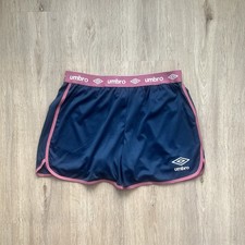 Vintage Styled Umbro Shorts Women s L XL Pink Blue 3' Nylon Soccer Made USA 90s