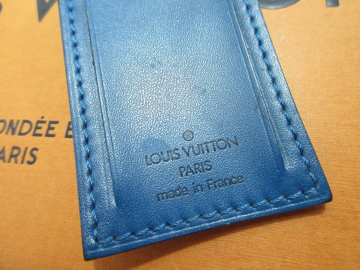 Louis Vuitton Luggage Name Tag Large Blue Leather w/brass hw NO