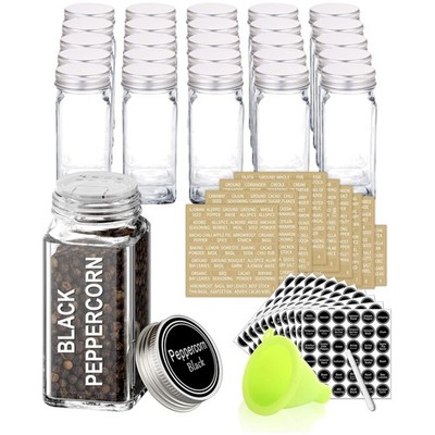 Complete Spice Jars Set with Labels and Funnel