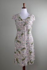TALIA BENSON $149 Pineapple Floral 100% Linen Tie Back Casual Dress Size Large