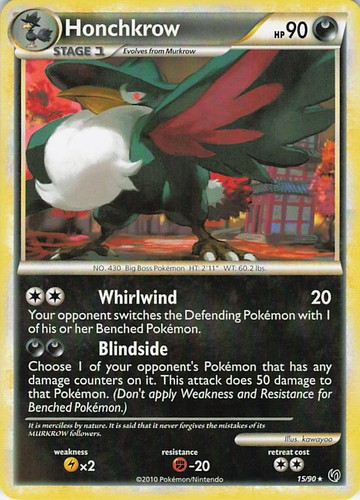 Honchkrow 15/90 Rare HGSS Undaunted Pokemon Lightly Played