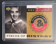 2001-02 Upper Deck Legends #PH-JP Jacques Plante Pieces of History w/ & printed