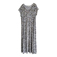 CHICO'S 3 Women XL Maxi Dress Leopard Leopard Front Slits Cap Sleeve Jersey Knit