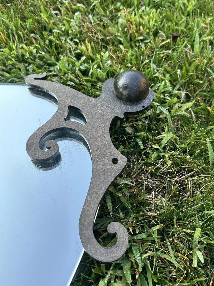 Vintage Regency Victorian Goth Wrought Iron Oval Mirror 52” x 32” - Image 4 of 4