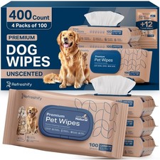 Dog Wipes for Paws and Butt - Plant Based Unscented Pack of 400 - Pet Wipes...