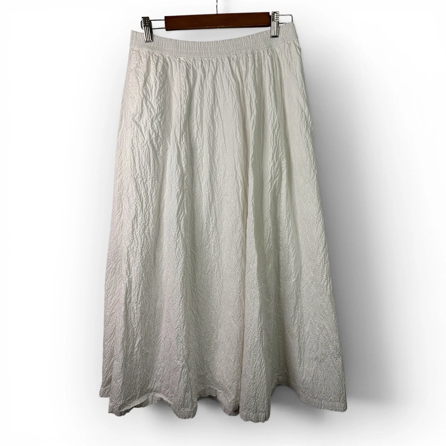 A New Day Womens White Seersucker Maxi Skirt Pockets Medium Beachy Coastal