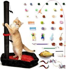 Cat Scratching Post with Cat Bed and 40 PCS Cat Toys, 34" Tall Cat Scratcher