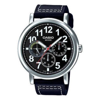 Casio MTP-E309L-1AV Men's Standard Leather Band Multifunction Black Dial Watch