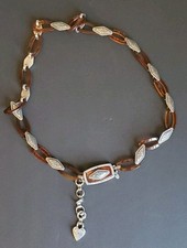 Vintage 1996 Faux Tortoise Shell Lucite Open Link  Floral Silver Tone Belt