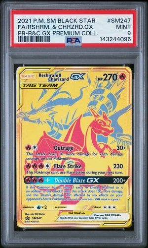 2021 POKEMON SM BLACK STAR PROMO #SM247 FULL ART/RESHIRAM & CHARIZARD GX PSA 9