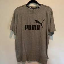 PUMA Men's Gray Cotton Jersey Crew Neck Short Sleeve Logo T-Shirt Size L