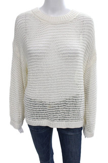 TWP Womens White Pullover Crew Neck Long Sleeve Silk Blend Size M