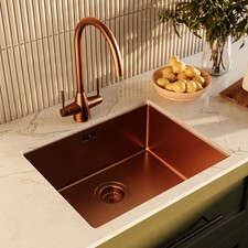 Brushed Copper Dual Lever Monobloc Kitchen Mixer Tap - Enza Tamara TAMDLABC