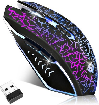 Kabellose Gaming Maus, Wiederaufladbare Computermaus, 7-farbiges LED-Licht, Ergonomisch