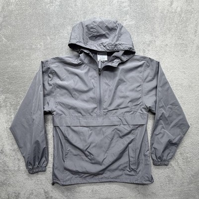 Champion Jacket Mens Small Gray Hooded Pullover Windbreaker 1/4 Zip Lightweight