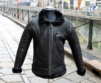 Herren lederjacke bomberjacke schwarz B3 cockpit Raf Guendj S