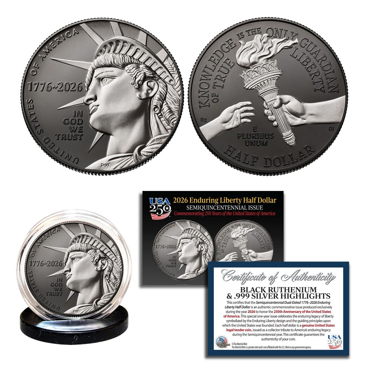 2026-P Enduring Liberty Half Dollar BU Coin America 250 Black
