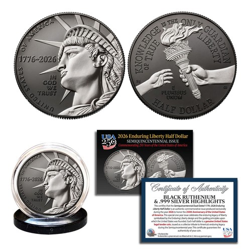 2026-P Enduring Liberty Half Dollar BU Coin America 250 Black Ruthenium + Silver