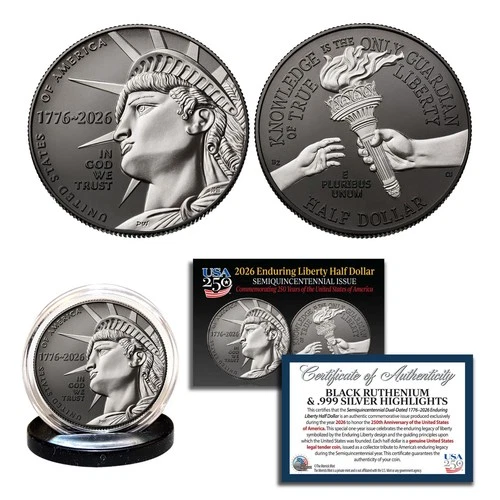 New Listing2026-P Enduring Liberty Half Dollar BU Coin America 250 Black Ruthenium + Silver
