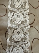 Vintage Tan Embroidered Rose Flower Double Scalloped Lace Tulle Trim 3.75”Yard