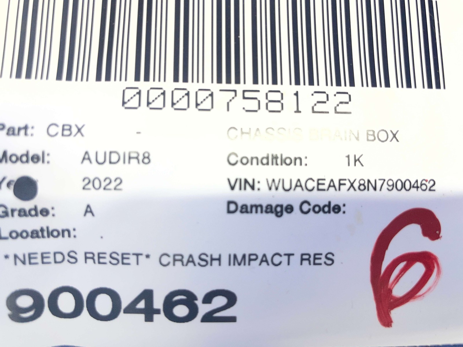 2017-2023 AUDI R8 V10 4S CRASH IMPACT RESTRAINT AIR SRS BAG CONTROL MODULE UNIT
